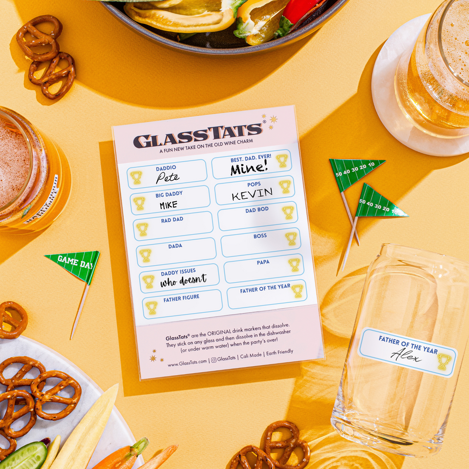 GlassTats Wine Time Drink Markers - 12+ Dissolvable Wine Glass Charms With Funny Sayings, Party Favors